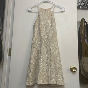 Short light pink sparkly gold dress